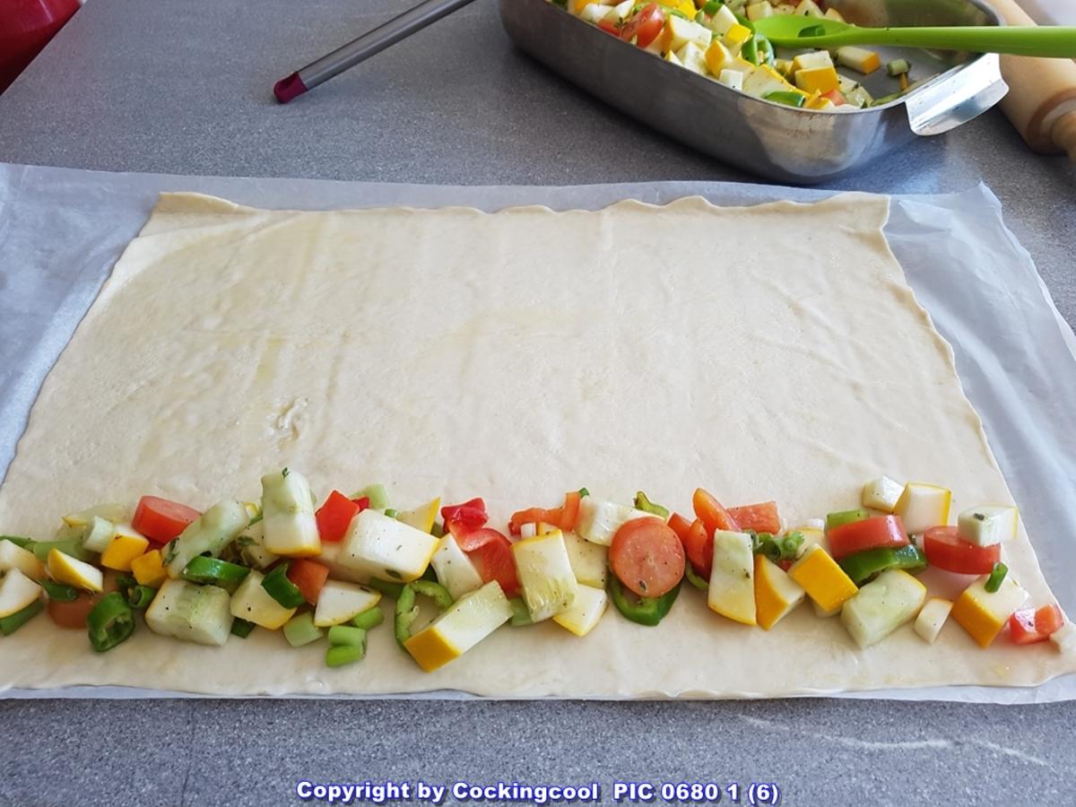 Pizza Brotteig deftig gefüllt mit Gemüse dazu FETA Stick`s - Rezept - Bild Nr. 6090