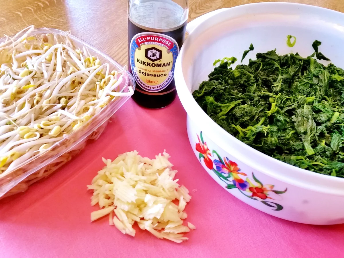 Rezept: Blattspinat mit frischen Mungbohnensprossen Bild Nr. 6120 Blattspinat mit frischen Mungbohnensprossen - Rezept - Bild Nr. 6120