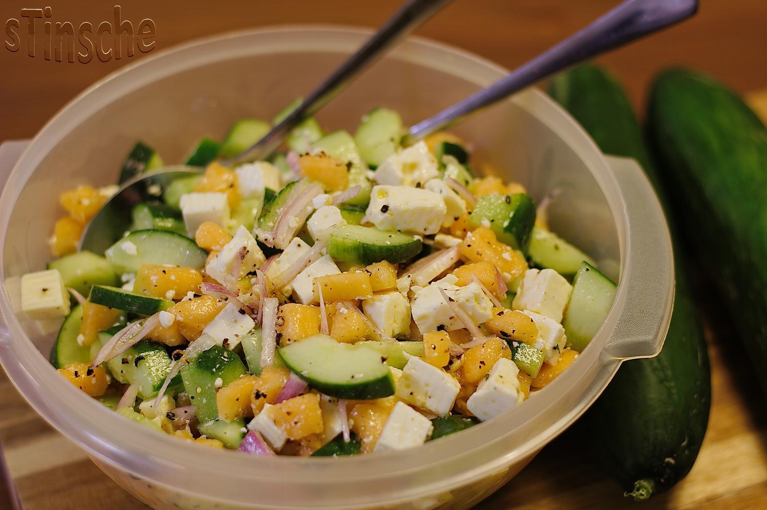 Gurken-Melonen-Feta-Salat - Rezept mit Bild - kochbar.de