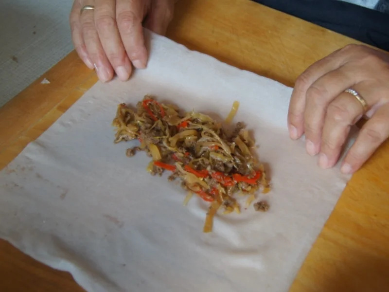 Rezept: Frühlingsrollen mit Rindermett, Weißkohl, Sprossen und Paprika Bild Nr. 6208 Frühlingsrollen mit Rindermett, Weißkohl, Sprossen und Paprika - Rezept - Bild Nr. 6208