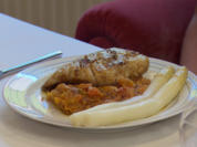 Kabeljaufilet an Süßkartoffelstampf mit Currybutter und frischen Spargel - Rezept - Bild Nr. 2