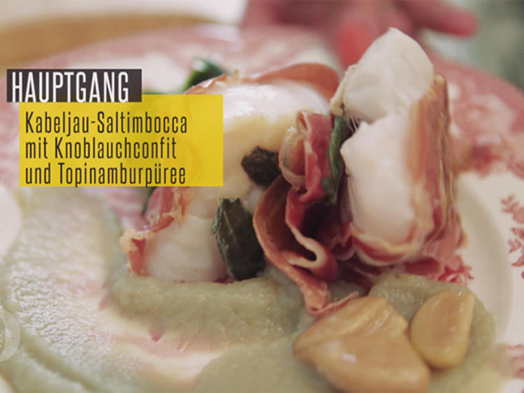 Saltimbocca vom Kabeljau auf Topinamburpüree mit Knoblauchkonfit und ...