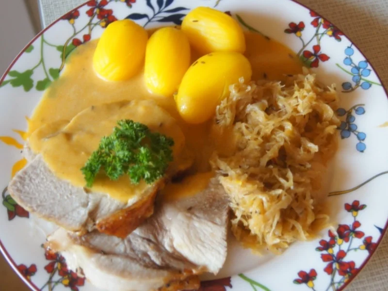 Rezept: Schweineschinkenbraten mit pikanter Sauce, herzhaften Sauerkraut und Kümmel Kartoffeln Bild Nr. 6252 Schweineschinkenbraten mit pikanter Sauce, herzhaften Sauerkraut und Kümmel Kartoffeln - Rezept - Bild Nr. 6252