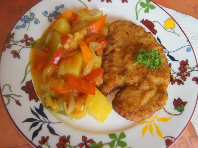 Wiener-Schnitzel vom Schwein mit Wokgemüse - Rezept - Bild Nr. 6238