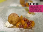 Gebackenes Walnusseis mit Stachelbeer-Aprikosen-Kompott und Vanille-Mohn-Creme - Rezept - Bild Nr. 2