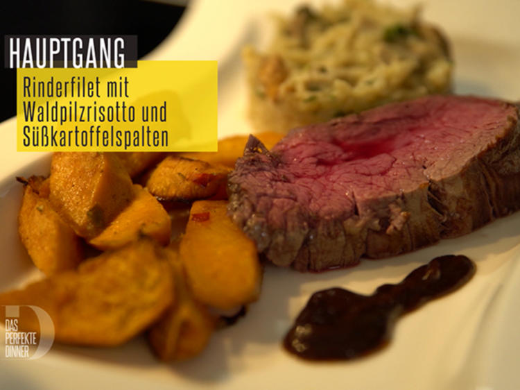 Rinderfilet mit Waldpilzrisotto und Süßkartoffelspalten - Rezept ...