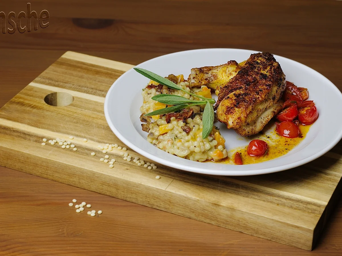 Rezept: Kürbis-Pastasotto mit Maishähnchenbrust "supreme" Bild Nr. 6261 Kürbis-Pastasotto mit Maishähnchenbrust "supreme" - Rezept - Bild Nr. 6261