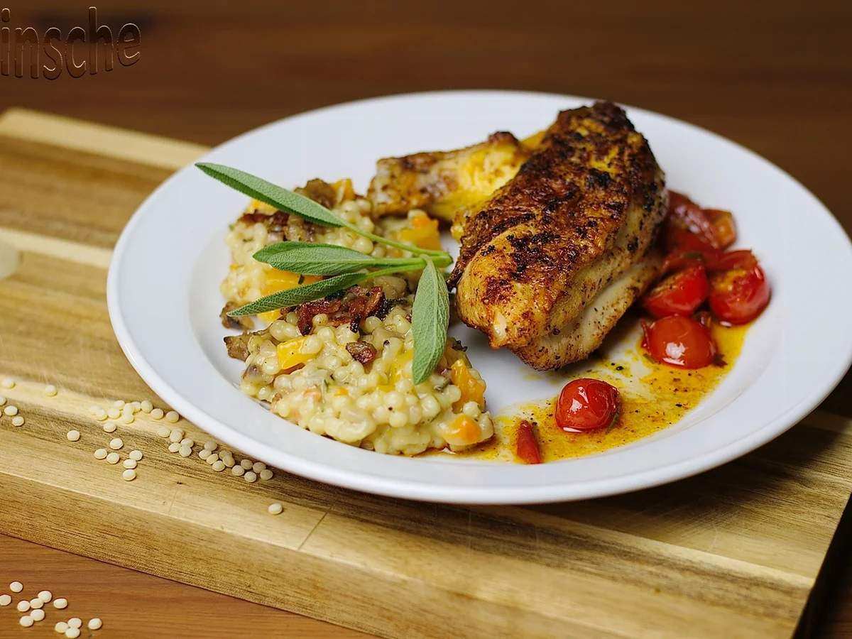 Rezept: Kürbis-Pastasotto mit Maishähnchenbrust "supreme" Bild Nr. 6262 Kürbis-Pastasotto mit Maishähnchenbrust "supreme" - Rezept - Bild Nr. 6262