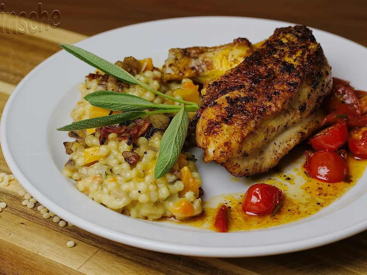 Rezept: Kürbis-Pastasotto mit Maishähnchenbrust "supreme" Bild Nr. 6264 Kürbis-Pastasotto mit Maishähnchenbrust "supreme" - Rezept - Bild Nr. 6264