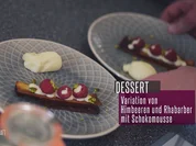 Hippen mit Himbeergelee, weißer Mousse, gefrorener Rhabarbercreme und Rhabarbergel - Rezept - Bild Nr. 2