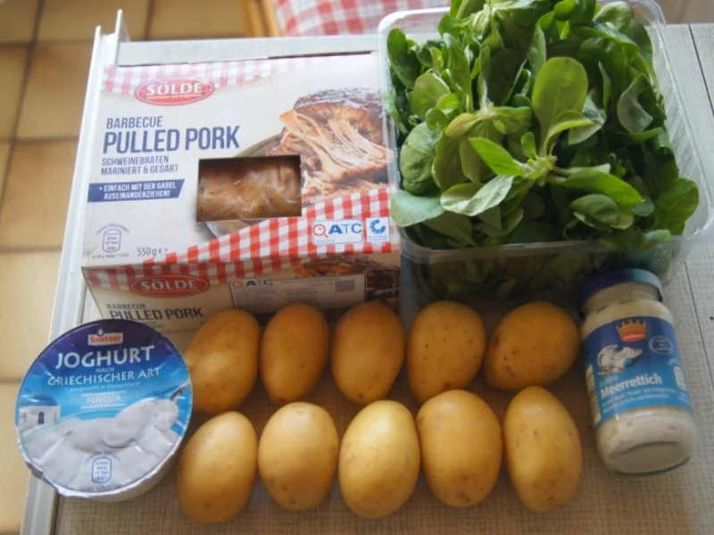 Pulled Pork mit gelben Kartoffeln und Feldsalat - Rezept - Bild Nr. 6267