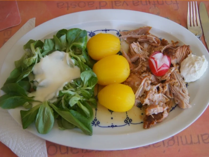 Pulled Pork mit gelben Kartoffeln und Feldsalat - Rezept - Bild Nr. 6268
