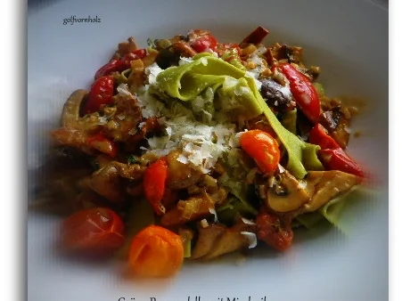 Grüne Pappardelle mit Mischpilzen - Rezept - Bild Nr. 6275