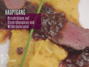 Essen goes wild - rosa gebratener Hirschrücken, Steckrübenpüree und Wildkräutersalat - Rezept - Bild Nr. 6318