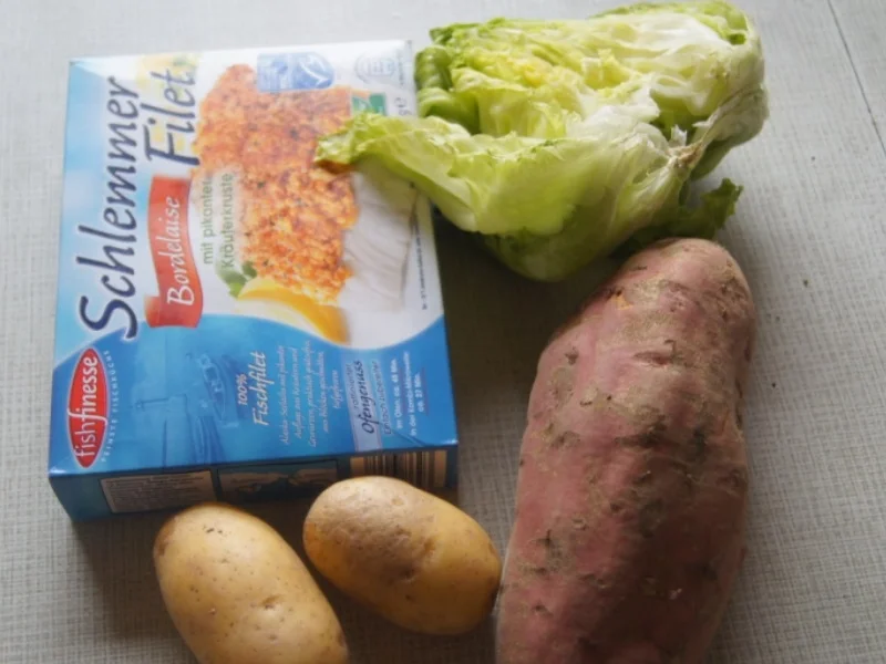 Schlemmerfilet mit Süßkartoffelstampf und Eisbergsalat - Rezept - Bild Nr. 3