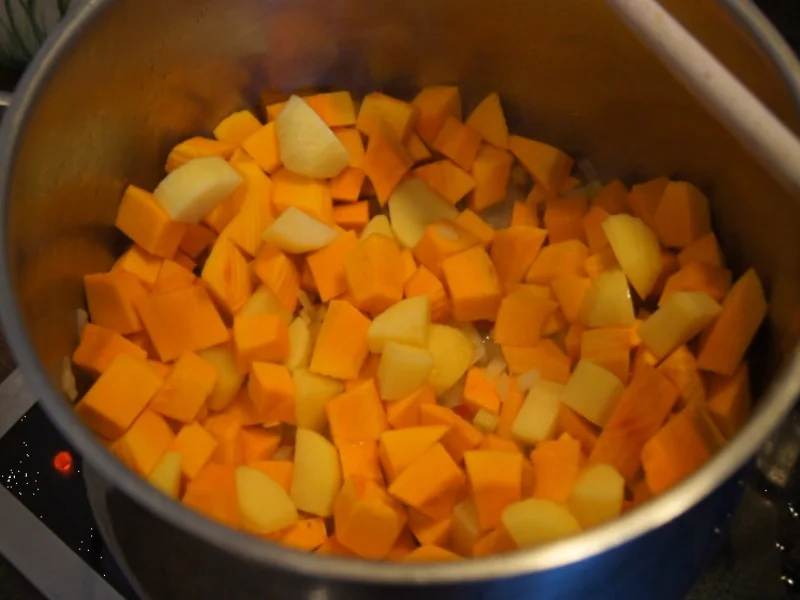 Kürbiscremesuppe mit Kokosmilch und Hähnchenfleischeinlage - Rezept - Bild Nr. 6656