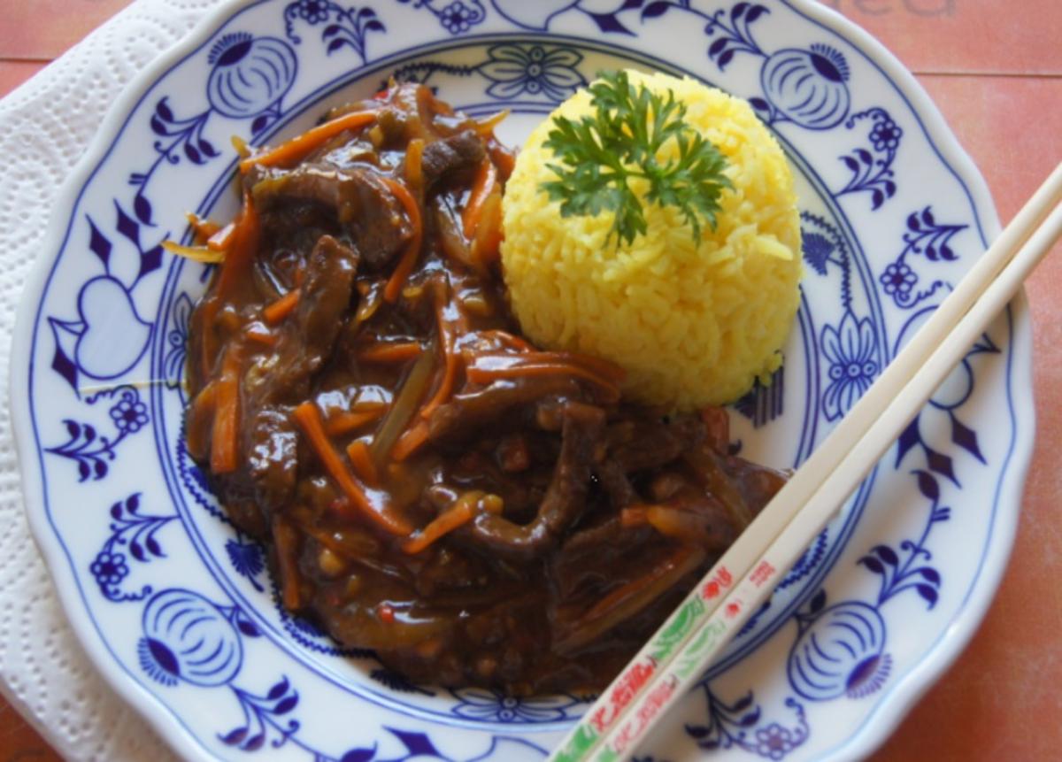 Chinesisches Rindfleisch mit Gemüse und Basmati Reis - Rezept - kochbar.de