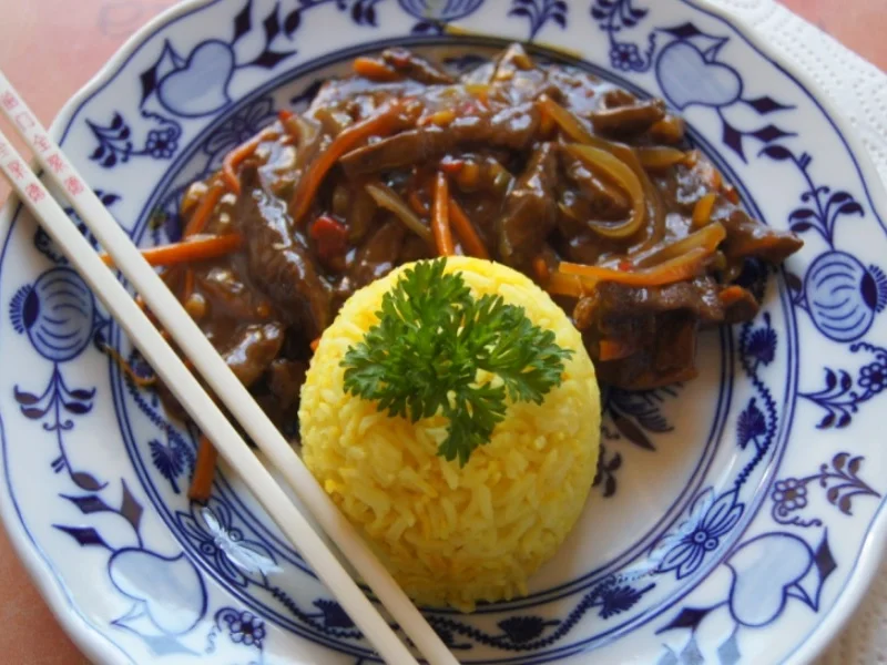 Chinesisches Rindfleisch mit Gemüse und Basmati Reis - Rezept - Bild Nr. 15