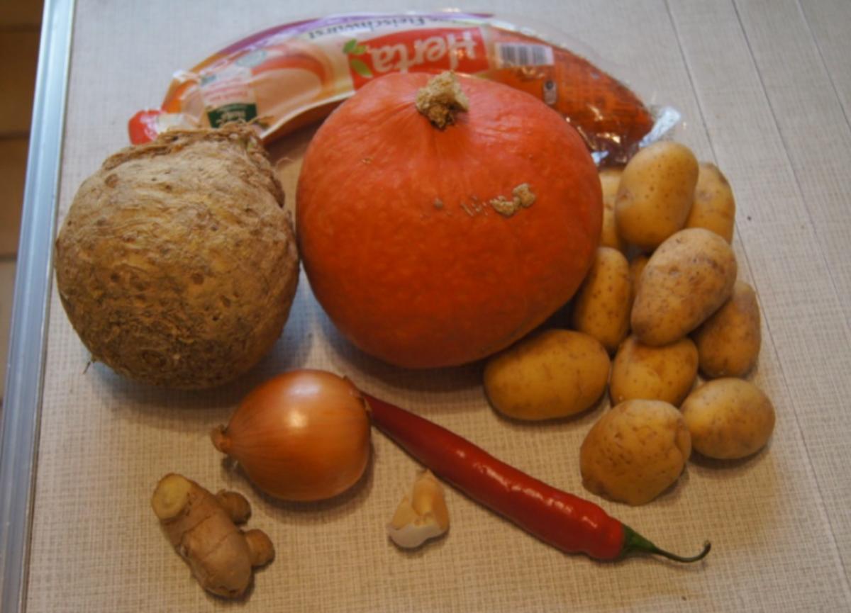 Kürbis-Kartoffel-Sellerie-Eintopf mit herzhafter Einlage - Rezept - Bild Nr. 6638