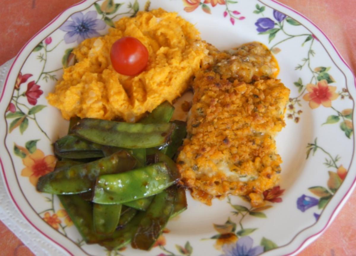 Schlemmerfilet mit Süßkartoffelstampf und Zuckerschoten - Rezept - Bild Nr. 6655