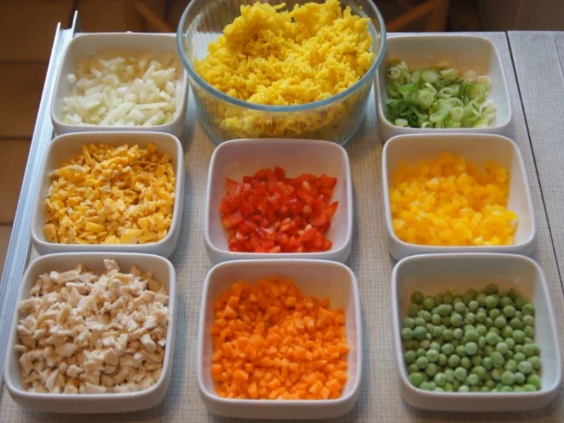 Gebratener gelber Basamatireis mit Ei, Hähnchenfleisch und Gemüse - Rezept - Bild Nr. 6780