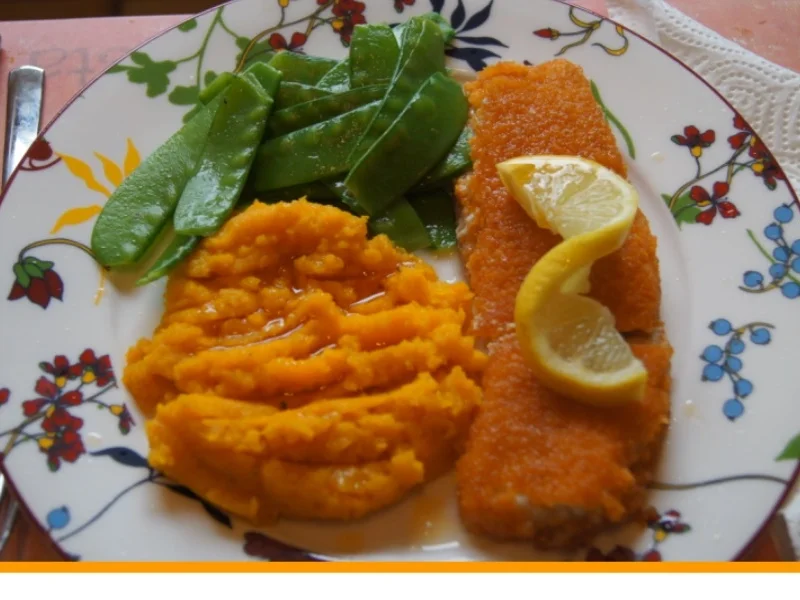 Alaska-Seelachs mit Kürbisstampf und Zuckererbsen - Rezept - Bild Nr. 6787