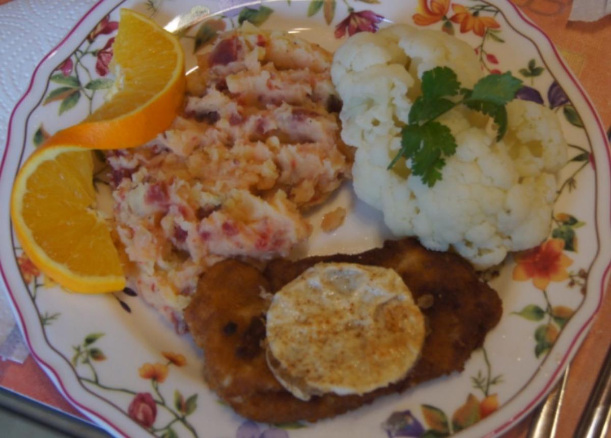 Minutenschnitzel mit Blumenkohl und Rote Beete-Kartoffelstampf - Rezept - Bild Nr. 6777