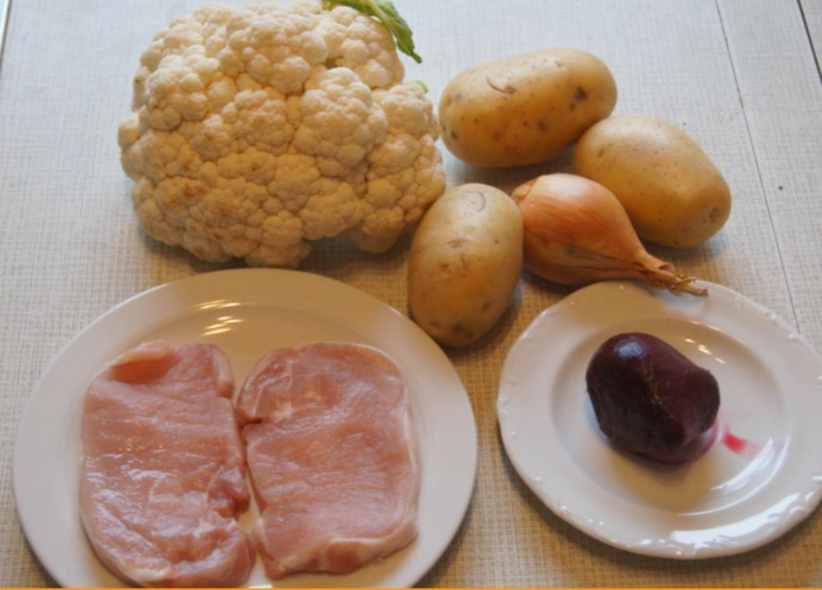 Minutenschnitzel mit Blumenkohl und Rote Beete-Kartoffelstampf - Rezept - Bild Nr. 6778