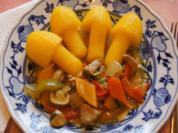 Schweinefilet mit Champignons, Paprikas , Zwiebeln und Kartoffelpilzen - Rezept - Bild Nr. 6931