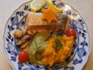 Backofenlachsfilet auf Champignons mit Zuckerschotenpüree und Süßkartoffelstampf - Rezept - Bild Nr. 6936