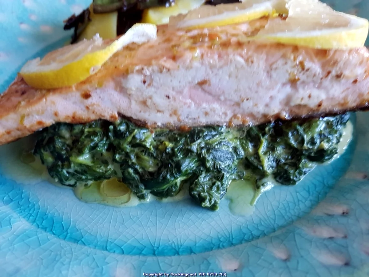 Lachs an Käse-Creme-Spinat und Salzkartoffel - Rezept - Bild Nr. 7035