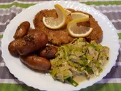 Kicher-Schnitzel, Röstkartoffeln und Curry-Lauch - Rezept - Bild Nr. 7576