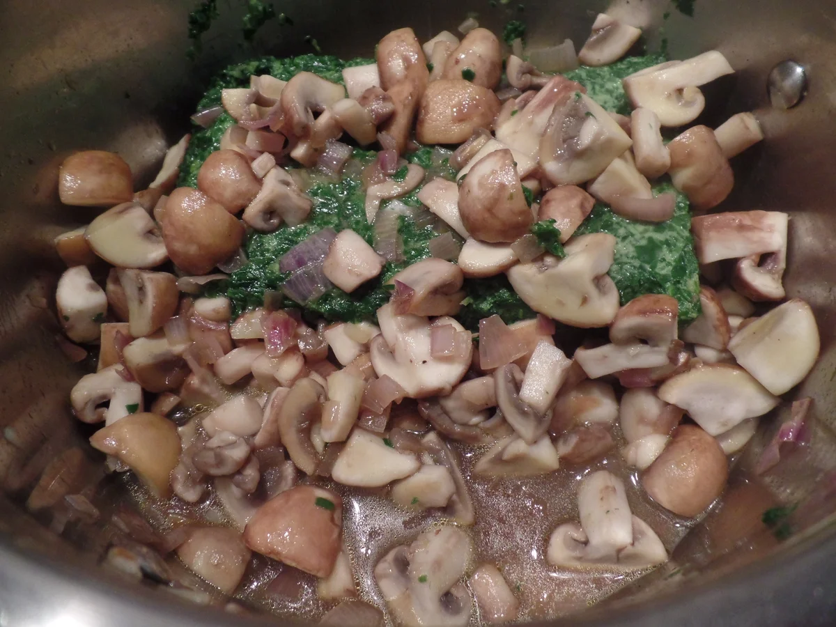 Nudeln mit Spinat-Pilzsauce  und Spiegelei... - Rezept - Bild Nr. 7574