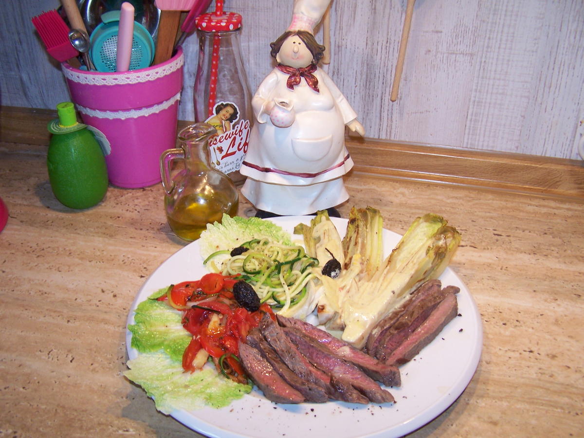 Buntes Gemüse mit einem Rinder Steak und einem Fantasie Sößchen - Rezept - Bild Nr. 7566