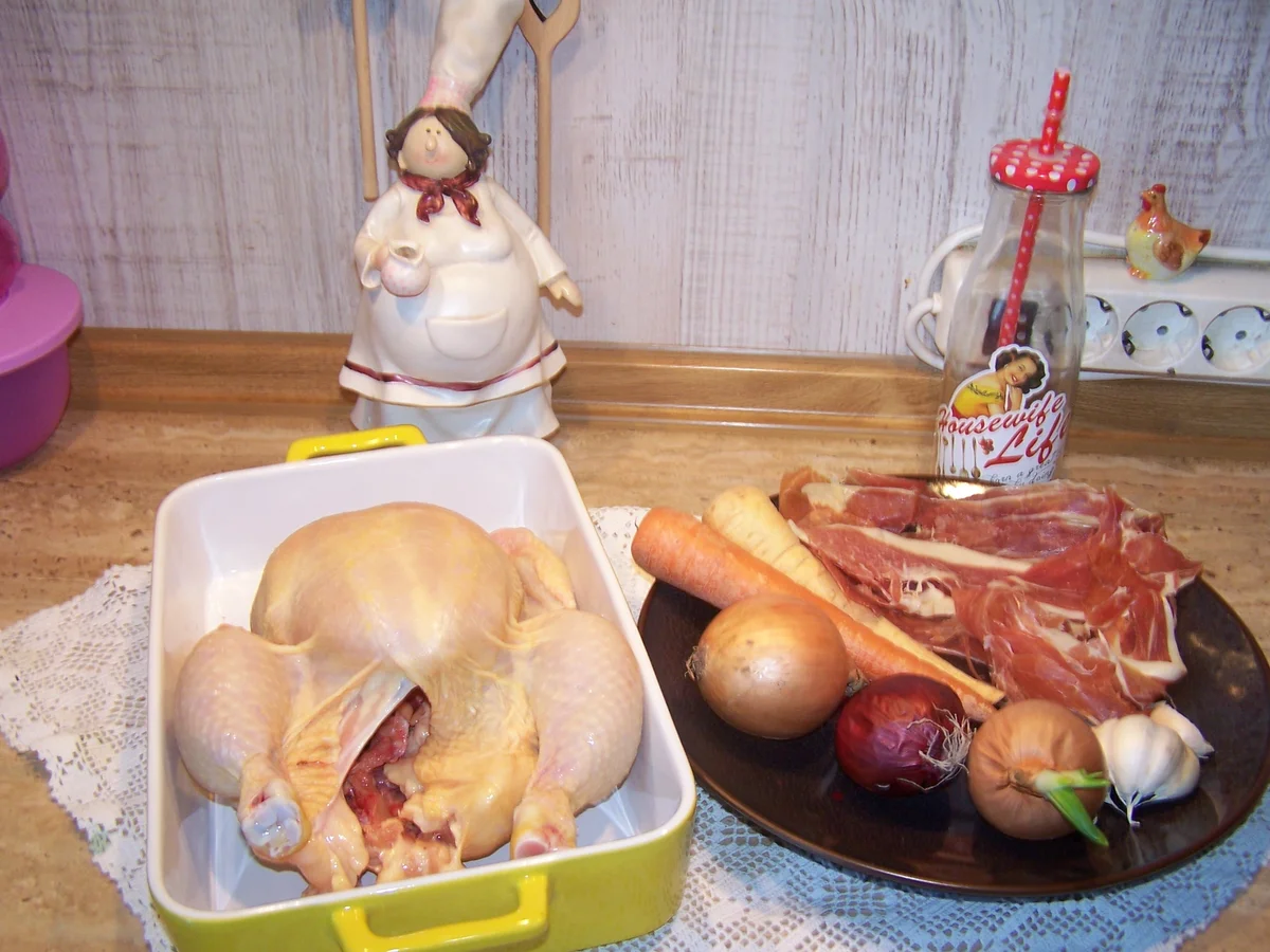 Rezept: Mais- Poularde +Gemüse-Allerlei und Sößchen Bild Nr. 7649 Mais- Poularde +Gemüse-Allerlei und Sößchen - Rezept - Bild Nr. 7649