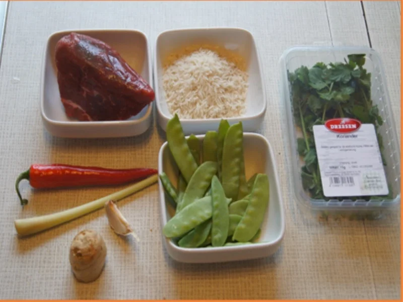 Rindfleisch mit Zuckerschoten und gelben Basmatireis - Rezept - Bild Nr. 3