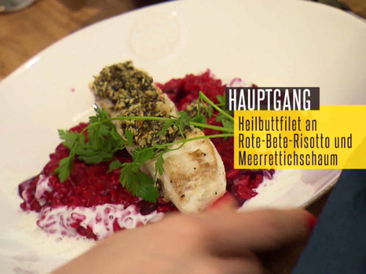 Heilbuttfilet mit Kürbiskernkruste auf Rote-Bete-Risotto und ...