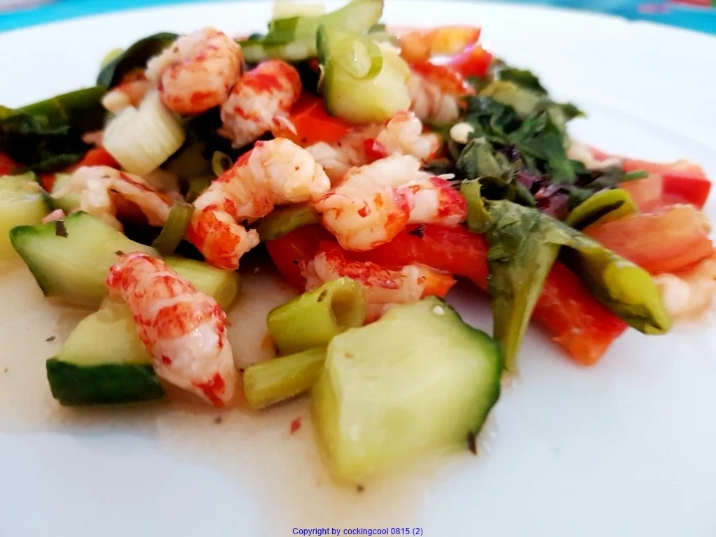 Frischer Salat mit Scampi`s (lauwarm) - Rezept - Bild Nr. 7864