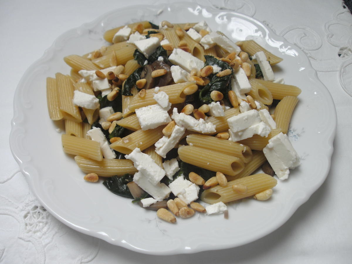 Pasta mit Champignon und Spinat - Rezept - Bild Nr. 7861