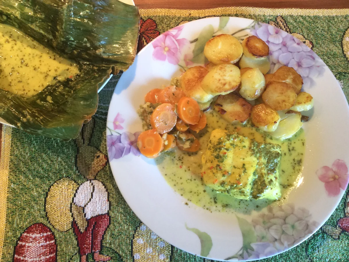 Kabeljaufilets im Bananenblatt gebacken - Rezept - Bild Nr. 7983