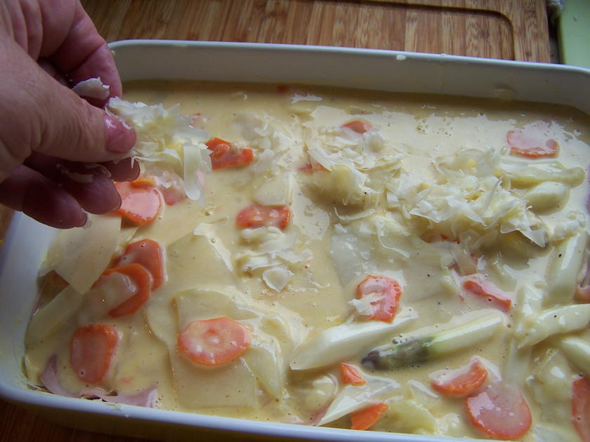 Spargel Kohlrabi Karotten Schinken Gratin - einfach - von Schmetterling4