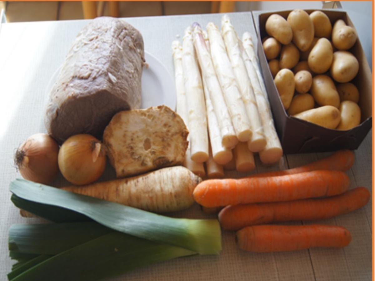 Schmorsauerbraten mit Gemüsesauce, Spargel und Kartoffeln - Rezept - Bild Nr. 8087