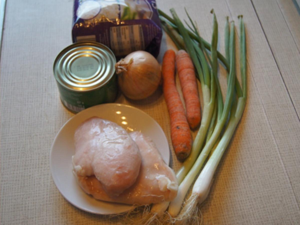 Hähnchenbrustfilet mit Gemüsestreifen und gelber Basmatireis - Rezept - Bild Nr. 8141