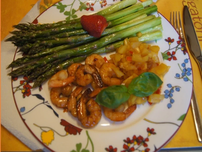 Grüner Spargel mit Cocktail Garnelen und Chili-Mango-Chutney - Rezept - Bild Nr. 13
