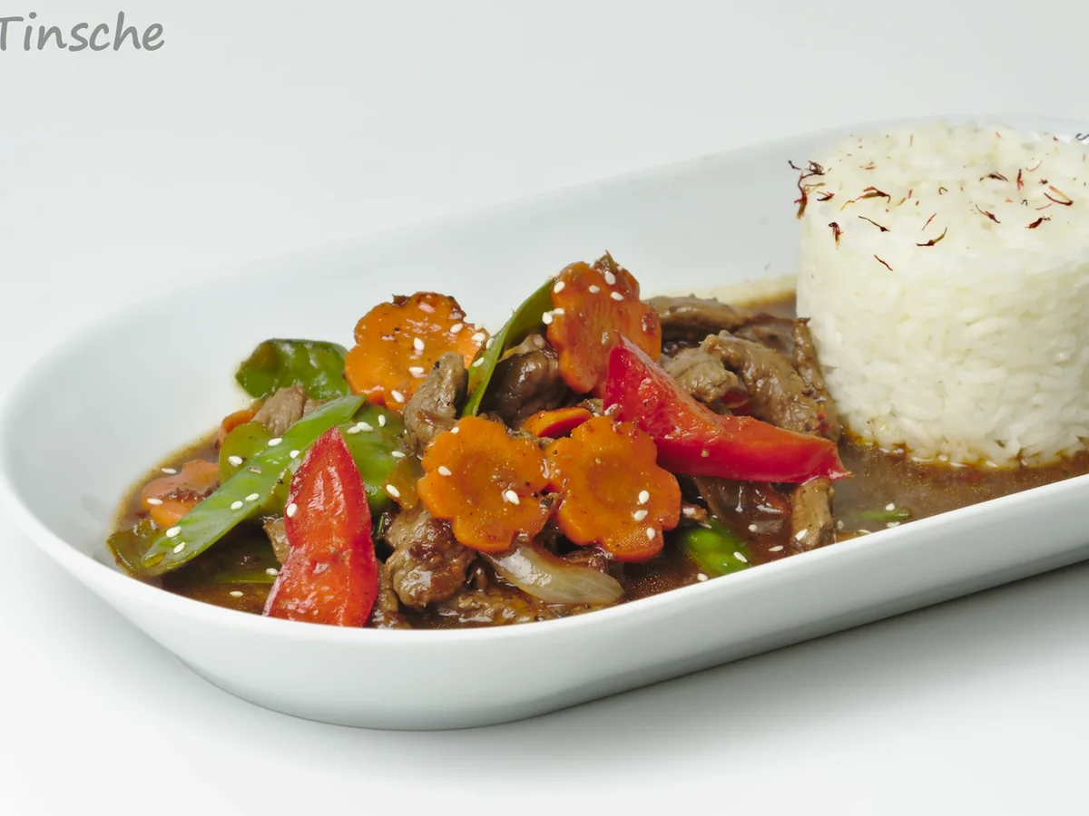 Asiatisches Pfeffer-Rind, Gemüse & Jasminreis - Rezept - Bild Nr. 8178