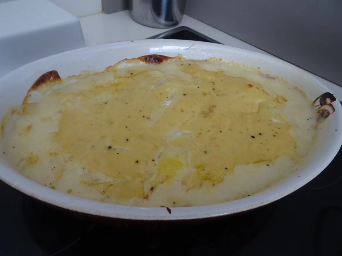 Rezept: Kabeljau in Senfsoße im Ofen gratiniert, mit gebratenem Speck-Lauch Bild Nr. 8179 Kabeljau in Senfsoße im Ofen gratiniert, mit gebratenem Speck-Lauch - Rezept - Bild Nr. 8179