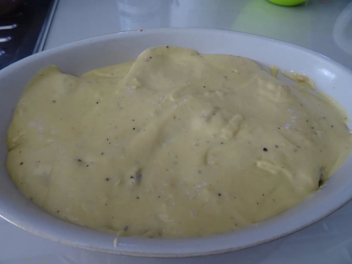 Rezept: Kabeljau in Senfsoße im Ofen gratiniert, mit gebratenem Speck-Lauch Bild Nr. 8180 Kabeljau in Senfsoße im Ofen gratiniert, mit gebratenem Speck-Lauch - Rezept - Bild Nr. 8180