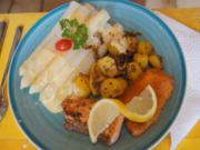 Frischer Spargel mit zweierlei Fisch und Bratkartoffeln - Rezept - Bild Nr. 8178