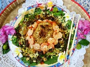 Garnelen mit Pilzen und bunten Nudeln auf Blütenkohl - Rezept - Bild Nr. 8252