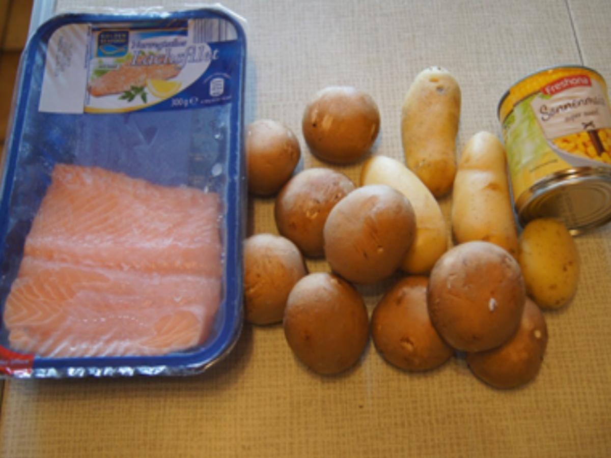 Lachsfilet mit Champignons und Mais-Kartoffel-Stampf - Rezept - Bild Nr. 3